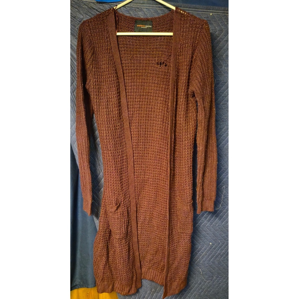 Ambiance Apparel Womens Large Rust Brown Open Front Longline Cardigan Sweater